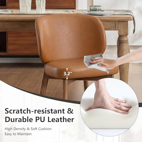Image of YOUNIKE Single Dining Chair Modern Kitchen Dining Room Chair Brown | Faux Leather Upholstered Armless Side Accent Chair with Back 20.1 inch Wide Padded Seat Wooden Legs for Living Room Bedroom