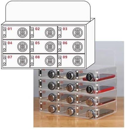 Wall-Mounted Acrylic Cell Phone Locker with Combination Lock – 15 Slot Classroom Storage Solution for Secure Student Device Organization and Easy Access.
