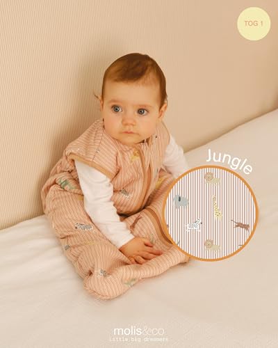 Miniatura 4 de Molis Co - Saco Dormir Bebé Tog 1-70 Cm 0-6 Meses - Saco Dormir Bebe Primavera Y Otoño Sin Mangas - Saco De Dormir Bebe Para Niños Niñas Unisex - 100 Algodón Certificado Oeko-Tex - Jungle