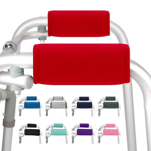 supregear Walker Grips (2 Pack), Soft Padded Hand Covers, Non-Slip Comfortable Cushion Padding for Folding Walker Handle, Moisture Wicking Mobility Accessory, Red