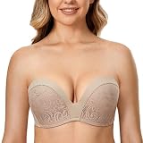 DELIMIRA - Sujetador sin Tirantes Push Up con Relleno de Encaje Anacardo 90C