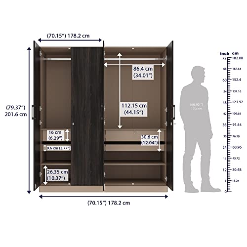 Image of Wakefit Wardrobe | 1 Year Warranty | Engineered Wood Almirah, Cupboard for Clothes Storage | 4 Door, Mirror, 4 Shelves, 2 Drawers, 2 Trays, 2 Hanging Space | Cashmere Plus - Frappe-Wyoming Maple