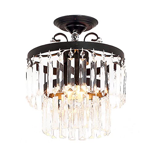 Lustre en cristal moderne noir 40x37 cm et plafonnier 3 lumières pour salon