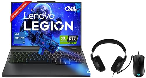 Image of Lenovo Legion Pro 5 Intel Core i7-13700HX 16 inch (40.64cm) WQXGA-IPS 240Hz 500Nits Gaming Laptop (32GB /1TB SSD /Win 11 /Office 2021 /NVIDIA RTX 4070 8GB /Grey /2.55Kg), 82WK00LNIN +M300 Mouse + H200 Headset
