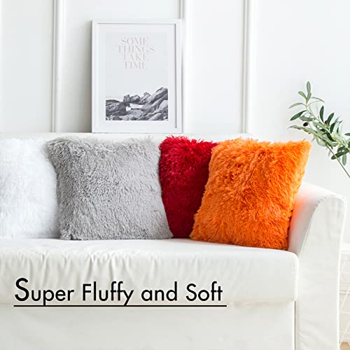 Miulee Pack Of 2 Luxury Faux Fur Fall Autumn Throw Pillow Cover Deluxe Winter Decorative Plush Pillow Case Cushion Cover Shell For Sofa Bedroom Car 18 X 18 Inch Orange Halloween #TOP2