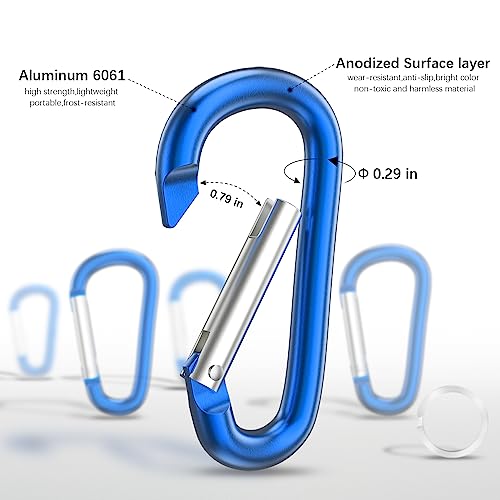 Sprookber 3\" Aluminum Carabiner D Ring, Caribeener Clips, Spring Snap Hook for Keychain Clip, Set of 10 (Blue)