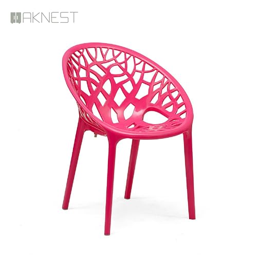 Image of Oaknest Neelkamal Crystal Plastic Chair - Stylish Tree-Design Backrest, Lightweight & Durable for Home, Garden & Patio (Pink), Set of 1 Piece