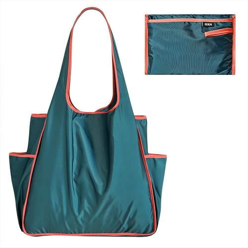 Qzakce Sac à Provisions pour Femmes Filles Pliable Réutilisable Sac de Courses Lavable Léger Tote Bag pour Vacances, Voyages, Pique-Nique, Courses Quotidiennes, Vert foncé