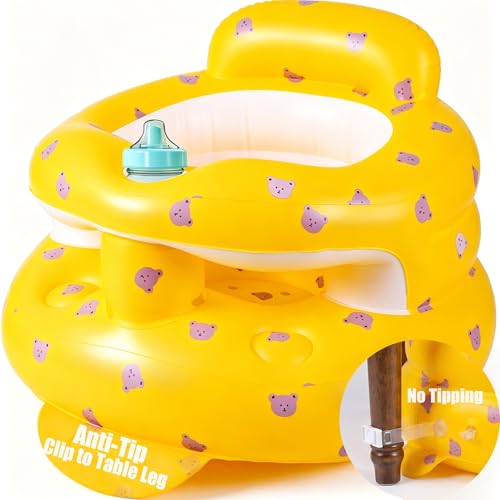 Image of Upgraded Inflatable Baby Seat for 3-36 Months, Baby Chair Sit Me Up Floor Seat - Clip to Table Leg. No Tipping. + Front Guard Anti-Tip, Back Support for Infants Learning to Sit Up + Built-in Air Pump