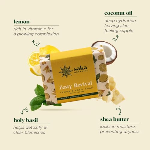 Image of Saka Organics Lemon & Basil Bath Soap with Shea Butter, Pack of 2 (120g Each) | Handmade Cold-Processed Soap | Refreshing, Gentle Cleansing & Moisturizing | Sulphate & Paraben Free