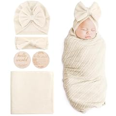 1 Set: Birth Announcement Card + Hat + Hairband + Blanket (Beige)