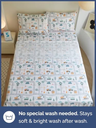 Image of Kids Queen Size Builder Bed Sheets - 4 Piece Kids Builder Sheet Set - Construction Themed Bedding - Ultra-Soft, Cute & Cozy - Breathable & Machine Washable - Bed Set for Boys, Girls, Teens & Toddlers