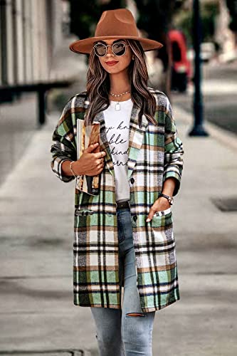 Prettygarden Women's 2023 Plaid Shacket Jacket Casual Button Wool Blend Winter Tartan Trench Coat With Pockets (Green,Medium) #TOP4