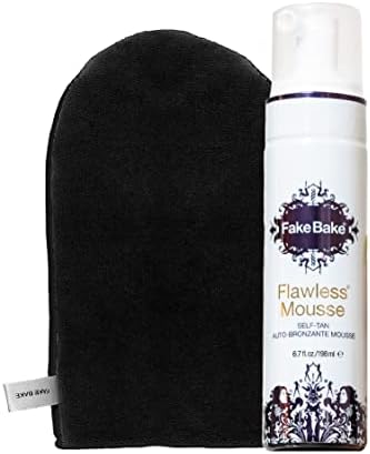 Fake Bake Flawless Self Tanning Mousse Streak-Free, Long-Lasting Natural Glow For All Skin Tones Women & Men - Sunless Tanner Includes Mitt For Easy Application, Black Coconut Scent - 6.7 oz