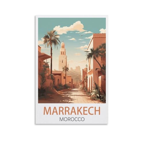 Poster vintage Marrakech Maroc sur toile pour décoration d'intérieur, salle de bain, chambre à coucher, bureau, salon (20 x 30 cm)
