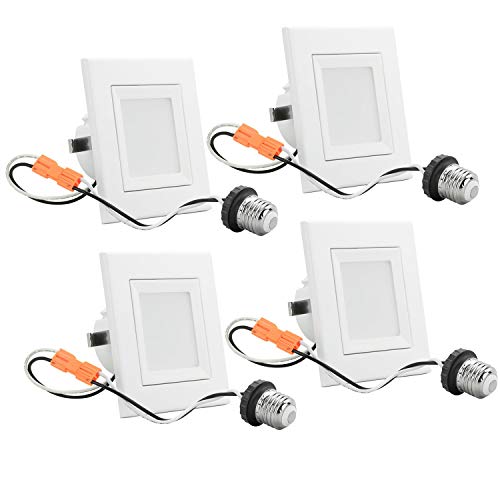 Top Rated LB11329-4 (4-PACK) 12-Watt 4-Inch LED Square Recessed Retrofit Downlight,"High Output" (100W) 4000K Cool White, 1050 Lumens, Recessed Ceiling Light, Dimmable, ETL-Listed