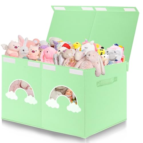 Image of Large Toy Box Chest,Collapsible Sturdy Storage Bins with Lids,Large Kids Toy Storage Organizer Boxes Baskets for Kids,Boys,Girls,Toddler,Nursery Room,Playroom(Green Cloud)