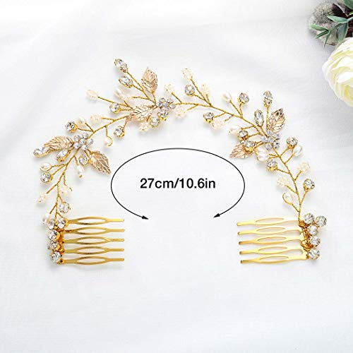 Gorais Crystal Bride Wedding Hair Combs Gold Leaf Bridal Hair Pieces Pearl Hair Accessories For Women And Girls (A-Gold) (A-Gold) #TOP6