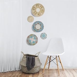 COYACOOL Hanging Woven Wall Basket Decor - Wicker Wall Baskets Decor Boho Flat set of 5 – Boho Wall Decor Art - African Baskets For Wall - Seagrass Basket Round Boho Wall Decor 7.8” to 13.4” COYACOOL Hanging Woven Wall Basket Decor Wicker Wall Baskets Decor Boho Flat set of 5–Boho Wall Decor Art African Baskets For Wall Seagrass Basket Round Boho Wall Decor 78 to 134