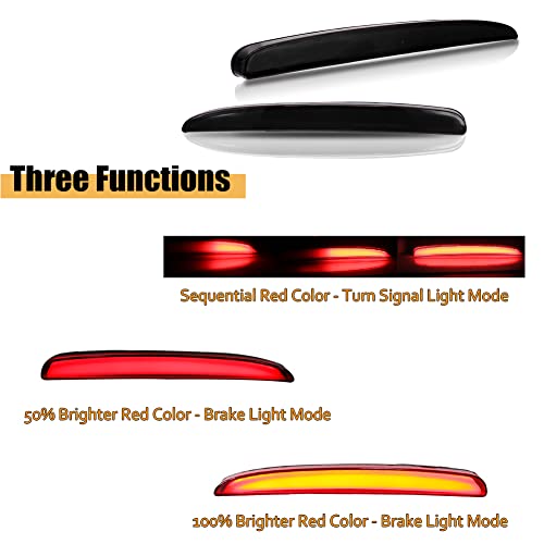 Turningmax Smoked Lens Led Bumper Reflector Lights Tail Brake Rear Fog Lamps For 2017-Up Honda Civic Hatchback, Type-R Or Si 4-Door Sedan #TOP4