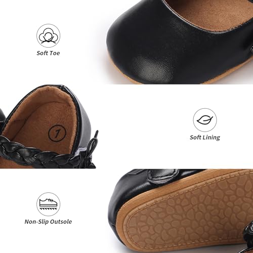 Image of Baby Girl Mary Jane Flats Dress Shoes - Infant Newborn Shoes Anti-Slip Soft PU Leather Party School Wedding Princess Baby Girl Shoes 0-18M