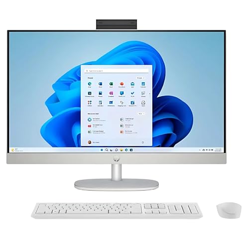 Image of HP 27 inch FHD Touchscreen All-in-One Computer - Intel Core Ultra 7 155U up to 4.8GHz, 32GB DDR5 RAM, 1TB NVMe SSD, Intel Iris Xe Graphics, 1080P Webcam, Wireless Keyboard & Mouse, Windows 11 Pro, White