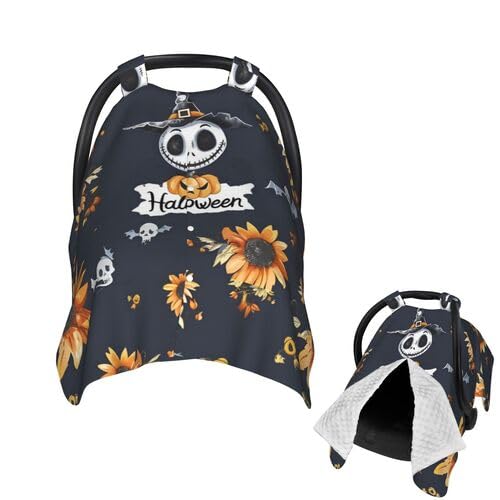 Halloween Pattern in Black Skulls Baby Car Seat Canopy and Nursing Cover for Breastfeeding Multi-Use Cover Lightweight Infant Stretchy Carrier Cover for Newborn Girls Boys
