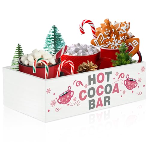 YLOLUL Hot Cocoa Bar Wood Storage Box Christmas Storage Bins Hot Chocolate Bar Supplies Organize 3D Open Holder Box Wooden Organizer Bins Tabletop Organizer for Xmas Gift Party Home Kitchen Office