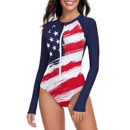 Image of Century Star UPF 50+ Long Sleeve Swimsuits for Women - Rash Guard Modest High Neck Surf One Piece Full Coverage Bathing Suit