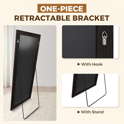 Image of 65x24in Full Length Mirror, Rustic Black Beveled Wood Frame