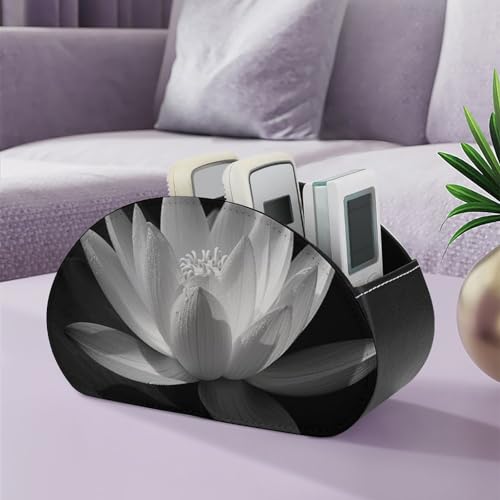 Support de télécommande Lotus noir et blanc à 5 compartiments en cuir PU pour salon - 6