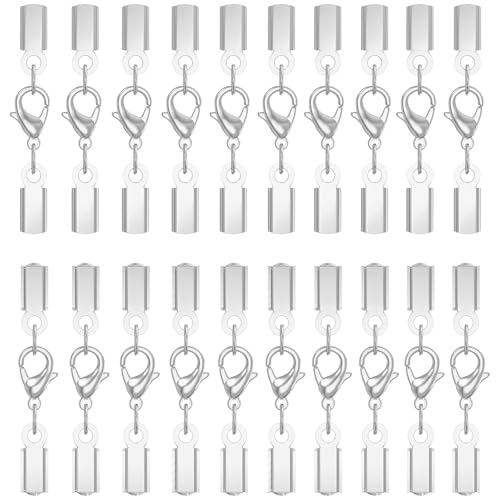 Qulltk 20Sets Cord End Caps with Lobster Clasp Connector,316 Stainless Steel Cord Ends for Jewelry Making Leather Necklace Cord with Clasp 3MM ID End Caps for DIY Bracelets Necklaces
