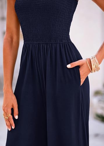 KIRUNDO Dressy Jumpsuits for Women Casual Loose Fit One Piece Wide Leg Sleeveless Overalls Summer Romper Beach Vacation Outfits(Navy, Medium) — view 5