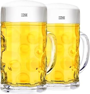 BINZO Glass Big 1300ml Mug, Set of 2 Pcs, Extra Large Jumbo Size Beer Mugs with Handle, Multipurpose Mug for Milk, Juice, Oversize German Beer Stein Glass