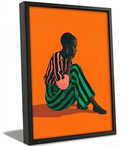 Framed African American Wall Art,Black Woman Canvas Print Poster, Modern Minimalist Wall Decor for Living Room Bedroom, Colorful Ethnic Home Decoration,