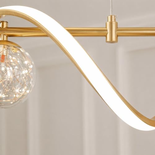 51.2" Linear Gold LED Chandelier, 6 Light Sources, 5 Clear Glass Globes by ARMUTCH - Used condition - Image 4