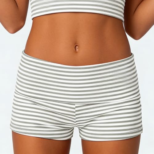 Image of KMBANGI Womens Fold Over Shorts Elastic Waist Y2k Lounge Shorts Foldover Cute Pajama Micro Bottoms Mini Shorts Sleepwear