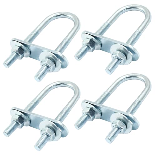 Zorveiio 4 Pcs Round U Bolts M6 U Clamp Bolts with Nuts and Frame Plates(22mm/0.87In Inner Width 70mm/2.76In Length)