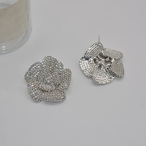 Crystal Flower Stud Earrings For Women Girls Silver Plated Exaggerated Clear Crystal Cluster Wedding Statement Earring Elegant Birthday Christmas Anniversary Party Jewelry Delicate Gifts #TOP4