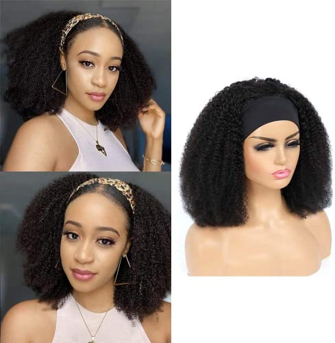 IFLY Headband Perruque Bresilienne Bouclée Perruque Cheveux Humain Afro Femme Vrai Cheveux Naturelle Non Lace Wig Headband Femme Curly Wig 16 Pouces Cover