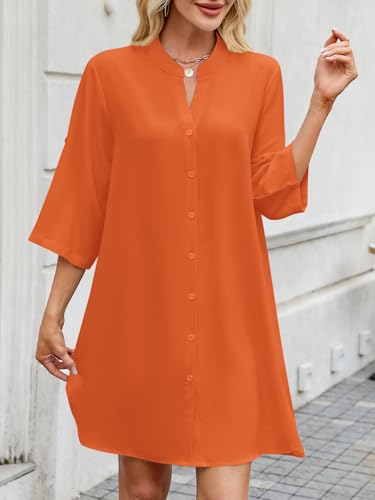 Image of PerZeal Womens Sexy V Neck Button Down Shirt Dresses Summer Short Sleeve Casual Loose Blouses & Button-Down Shifts Cover Ups