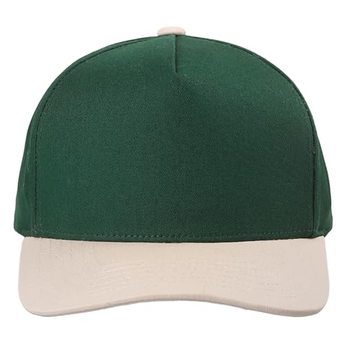 MIRMARU Blank 5 Panel Trucker Hat Adjustable Snapback Baseball Cap with Various Styles for Men and Women. (US, Alpha, One Size, College Color Two-Tone, Cream/DarkGreen)