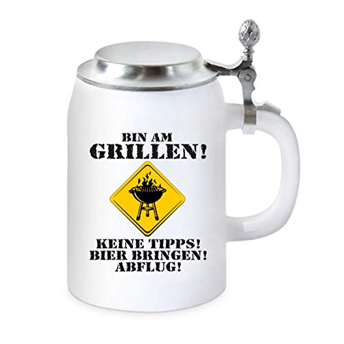 Bierkrug mit Spruch - Bin am Grillen, Bier bringen und Abflug