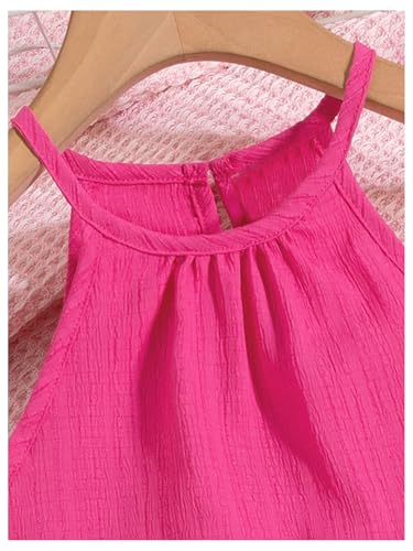 Image of SweatyRocks Girl's 2 Piece Outfits Ruffle Halter Sleeveless Top and Elastic High Waisted Pants Set