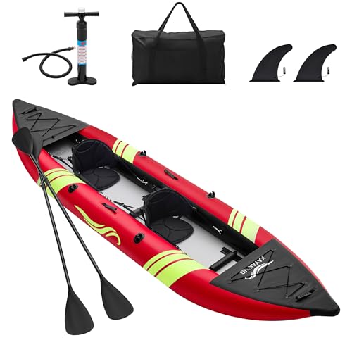 WETURE Inflatable Kayak 2 Person, Fishing Kayaks for Adults, 12.5FT 507 LBS Capacity, Portable Kayak with Luminous Strips, Adjustable Kayak Seat, 2 Paddles, 2 Tail Fins, Pump &Storage Bag,Red