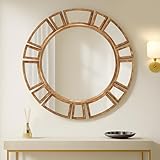 Pocetry 30' Round Wall Mirror with Gold Metal Frame, Art Deco Glam Sunburst Decorative Mirror for Living Room, Entryway, Vanity, Accent Wall Decor