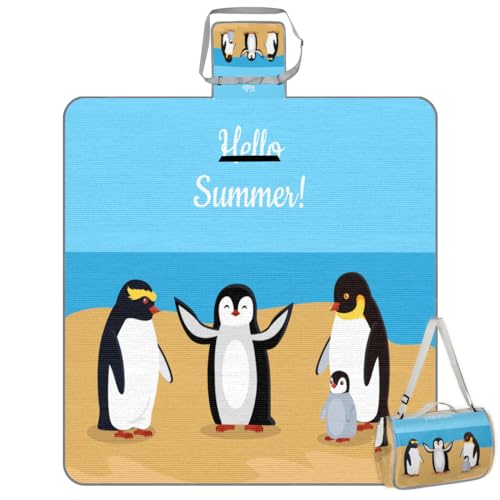 Shimoshe Picnic Blankets 57”x 59”, Beach Penguin Waterproof Sandproof Picnic Mat Lightweight Foldable Beach Blanket for Camping Park Grass Beach Outdoor Blanket