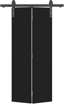 24 in. x 80 in. Black Smooth Flush Hardboard Hollow Core Composite Bi-Fold Barn Door with Sliding Hardware Kit