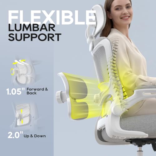 Image of Ergonomic Office Chair for Long Hours, Adjustable Padded Lumbar Support for Lower Back Relief, 330 lb Capacity, Comfortable Computer Desk Chair for Home Office, Work & Study