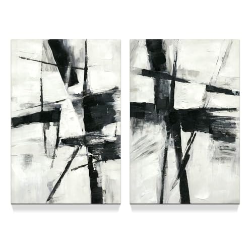 Black and White Abstract Wall Art: Modern...